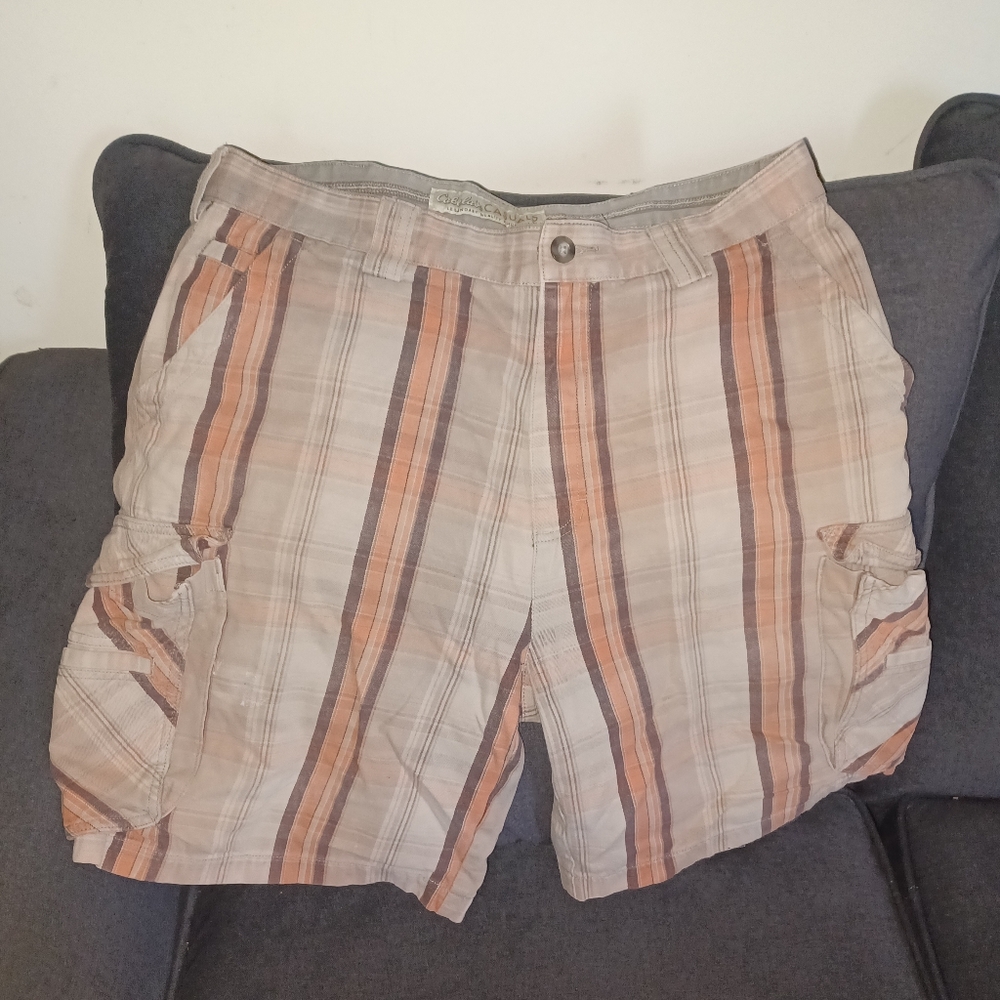Cabelas casual orange brown tan plaid cargo shorts sz 36 (081125A)